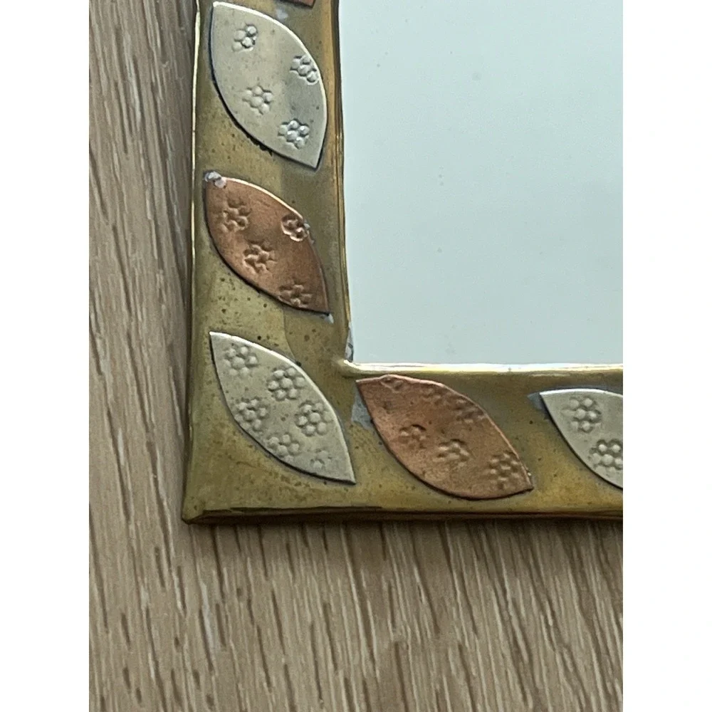 Vtg Moroccan Mini Mirror Handmade Brass Wall Hang Copper Silver Brass Arch 4.5